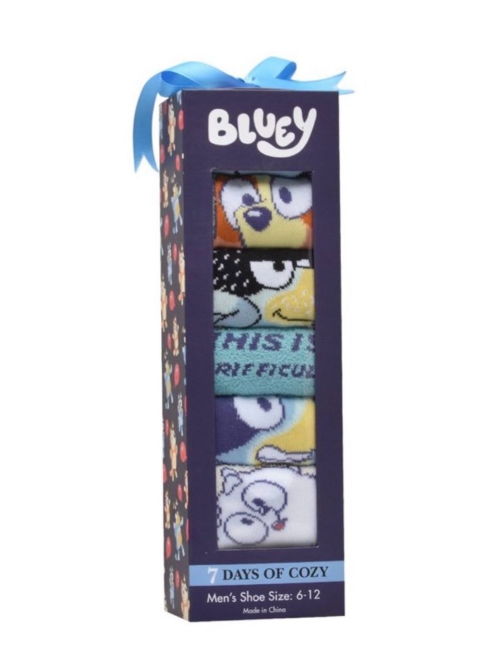 NIB Bluey 7 Days of Cozy Crew Socks Men's Shoe Size 6-12 7 Pr Gift